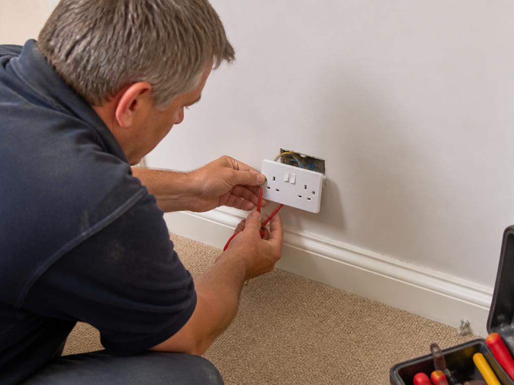 Engineer installing a new double wall socket